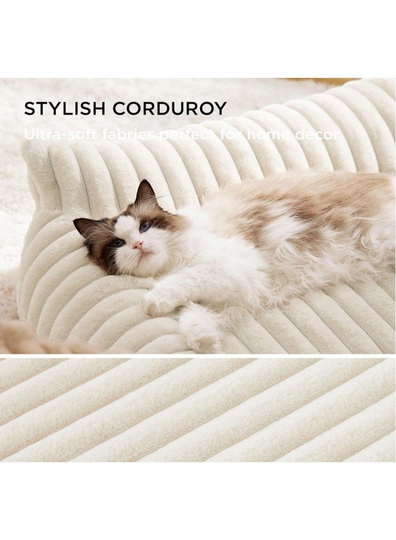 Pet bed - Premium and Adorable Sofa for Pet Cats , Fluffy Cat beds with Luxury High-Quality Corduroy Fabric, Suitable as a Pet Bed for Cats and Small Dogs,  Supportive Pet Sofa, 76cm, Cream - Image 3